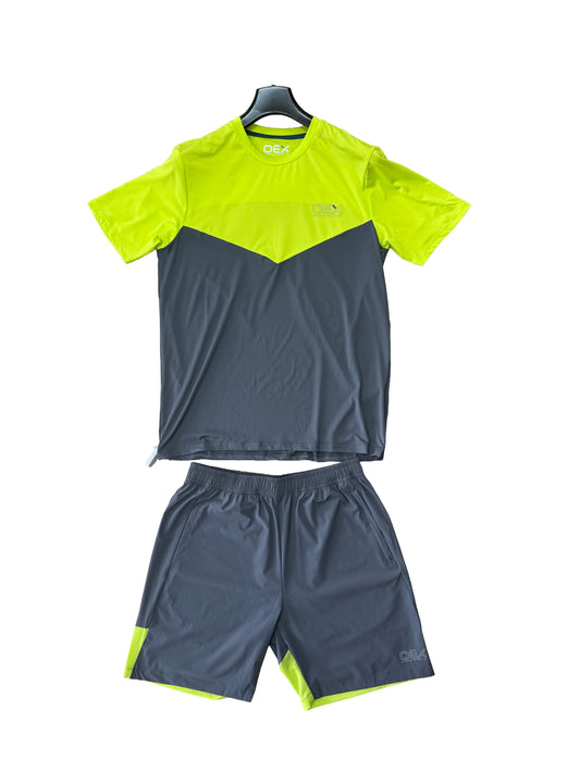 OEX Flynn Tee and Short Set Acidic Lime / Charcoal