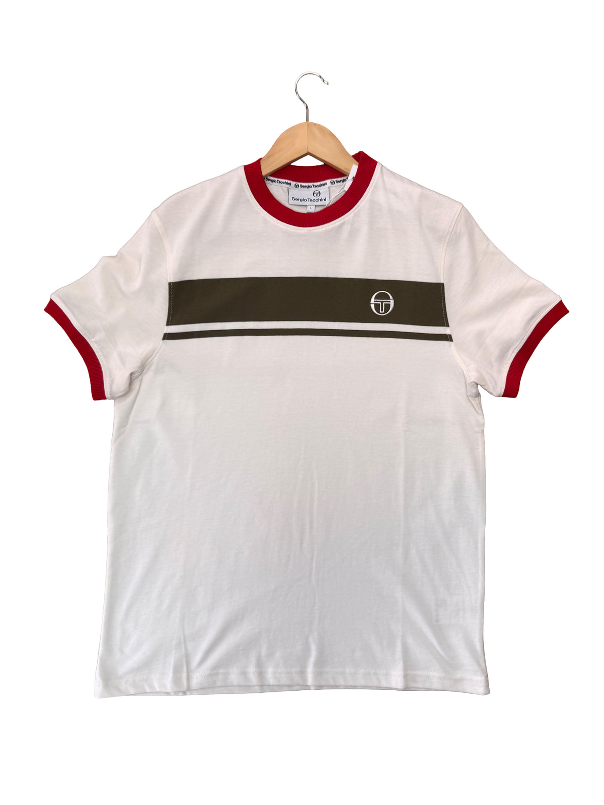 Sergio Tacchini Master Crew Neck T-Shirt Gardenia / Dark Olive / Adrenaline Rush